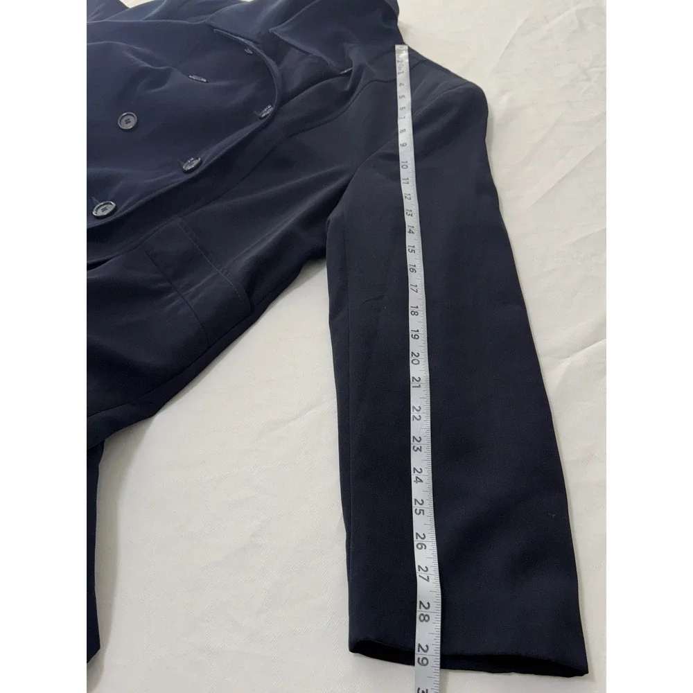 Vintage 90s Gallery Trench Coat Double Breasted Navy Blue Quiet Luxury Preppy 12
